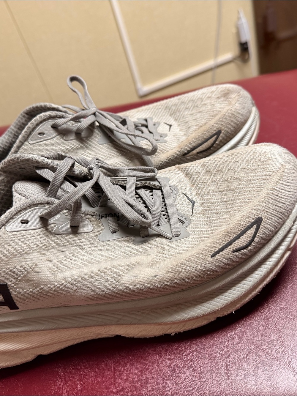 Hoka Men's Athletic Running Shoes in Beige and Gray